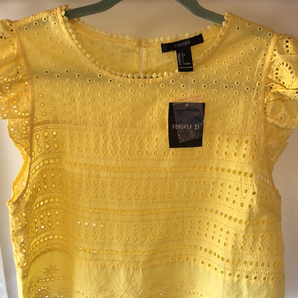 Canary yellow eyelet lace top